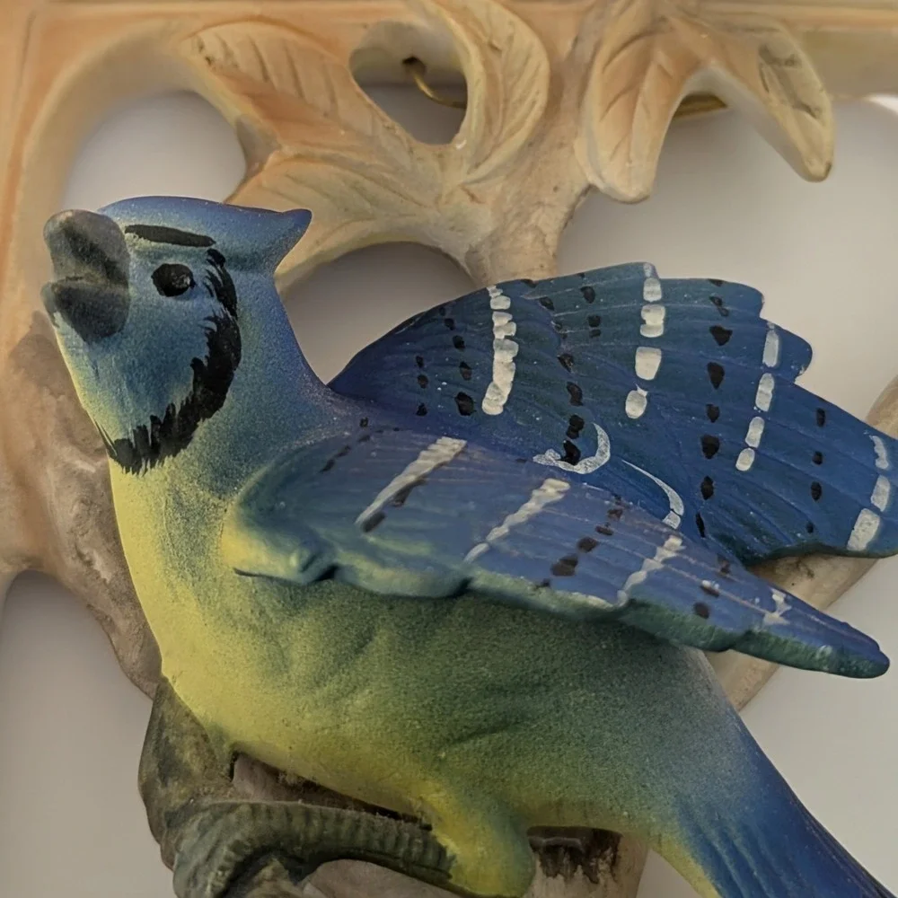Vintage Napco Blue Jay Bird Wall Hanging C5423 Hand Painted Bisque